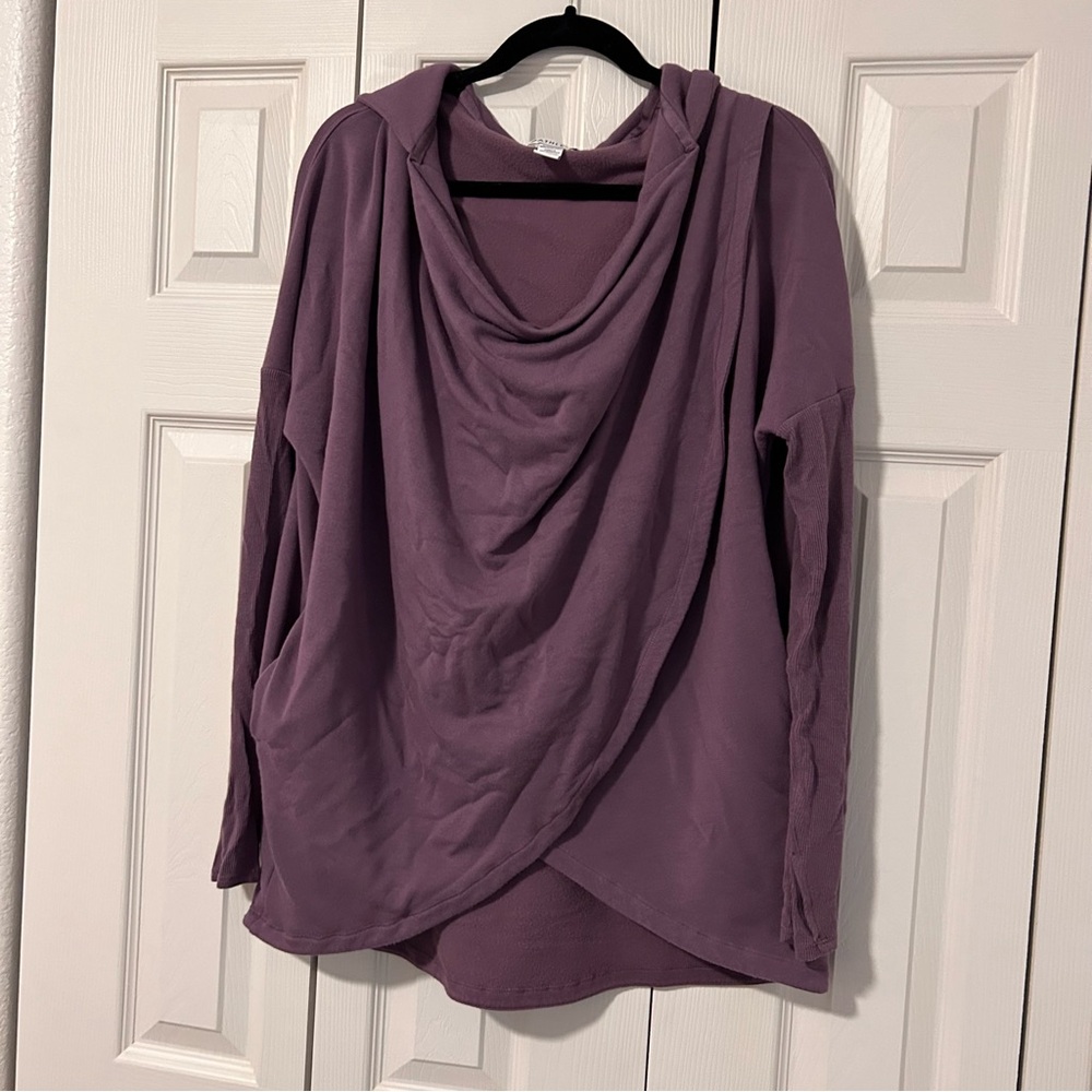 ATHLETA Purana Wrap Drape Sweatshirt Medium Athletic Yoga Top Pockets Oversized